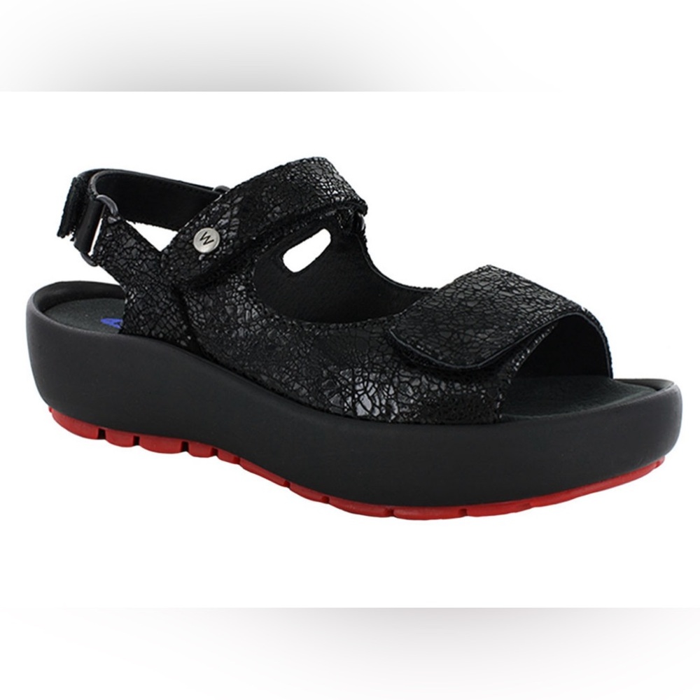 The Wolky Rio Black Leather Suede Crush Crash Adjustable Velcro Sandals Shoes 37